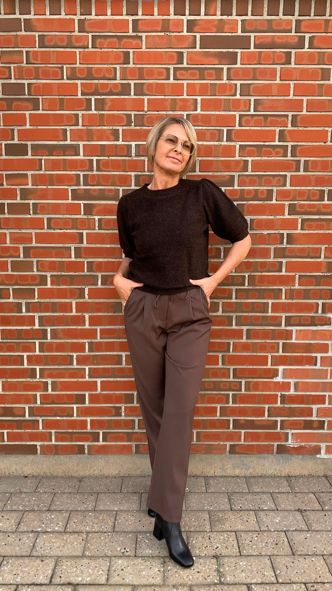 COSTER bluse med diamant-strik i mocca