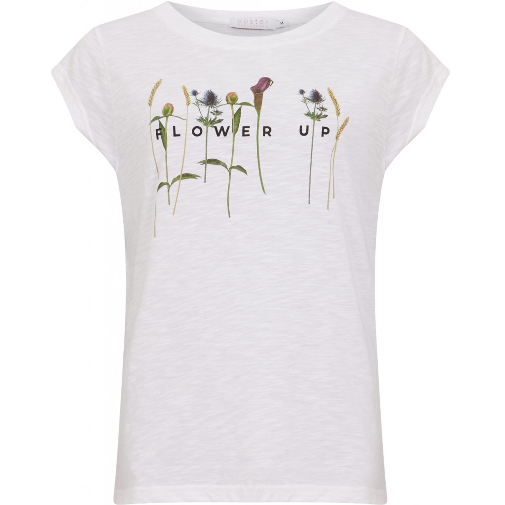 Coster Copenhagen t-shirt i hvid med blomster foran 