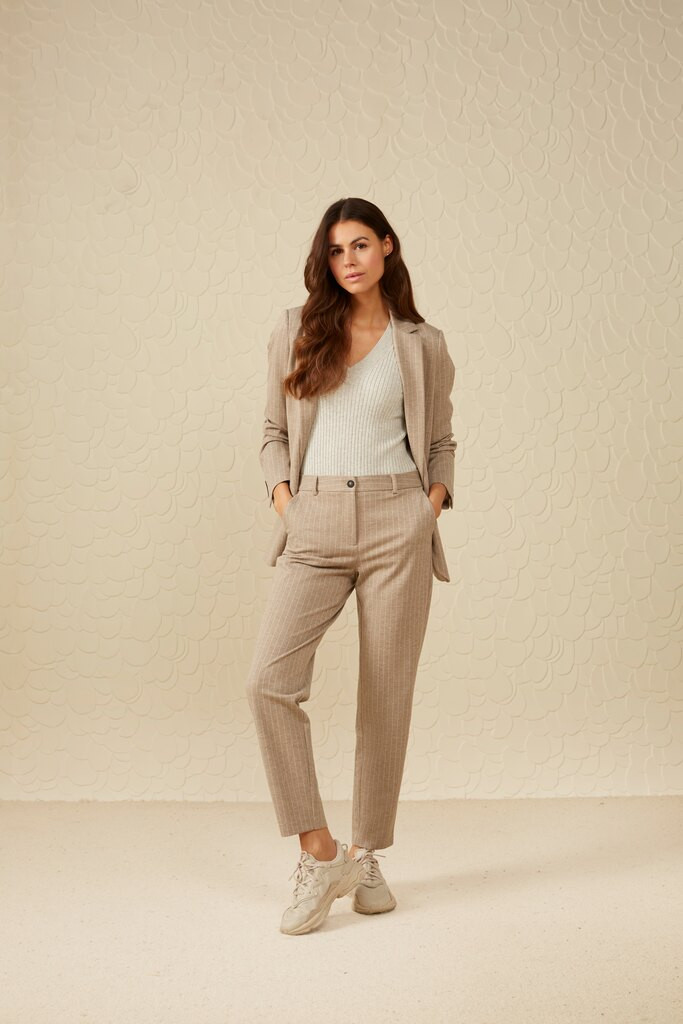 YAYA bløde nålestriber bukser i sand. 