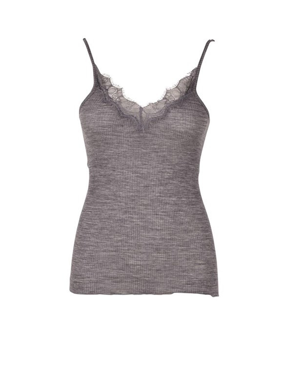 Saint Tropez uld top med blondekant - gråmeleret 