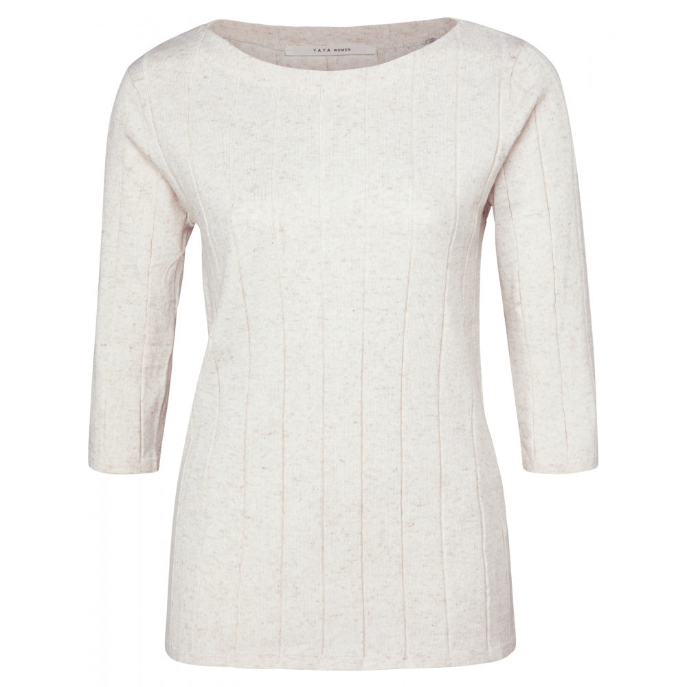 YAYA trekvart ærme sweater i meleret sand. SPAR 70%