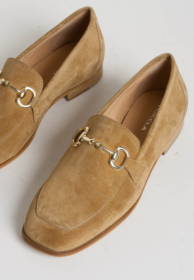 BUKELA lækker ruskind sko i farven cognac