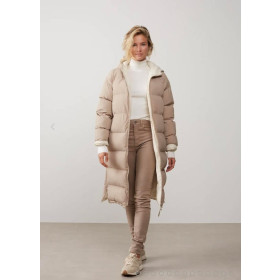 YAYA lang vendbar pufferjakke i sand og off-white