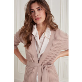 YAYA ribbede cardigan i rosa/sand farve