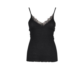 Saint Tropez uld top med blondekant - sort 